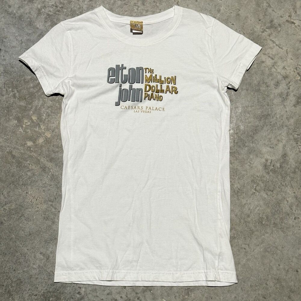 Elton John Top Women XL Crew Tee Million Dollar Piano Caesars Palace Las Vegas